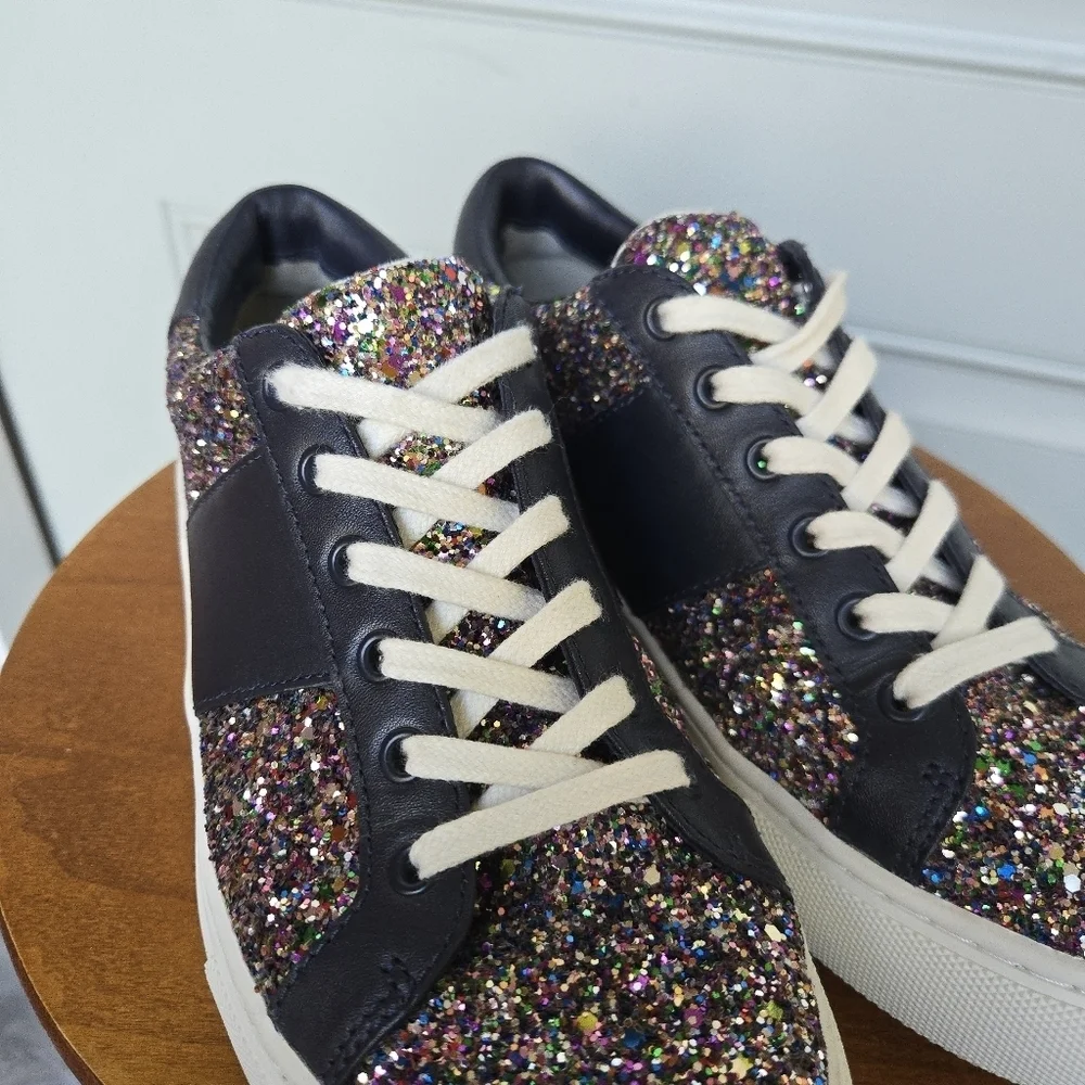 Tory Burch Carter Glitter Lace-Up Sneakers Leather